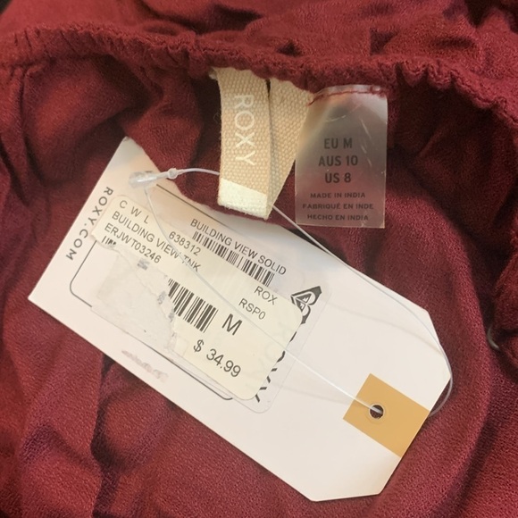 Roxy | NWT Building View Solid Viscose Strappy Ruffle Keyhole Cami Tank Top M - Picture 2 of 3